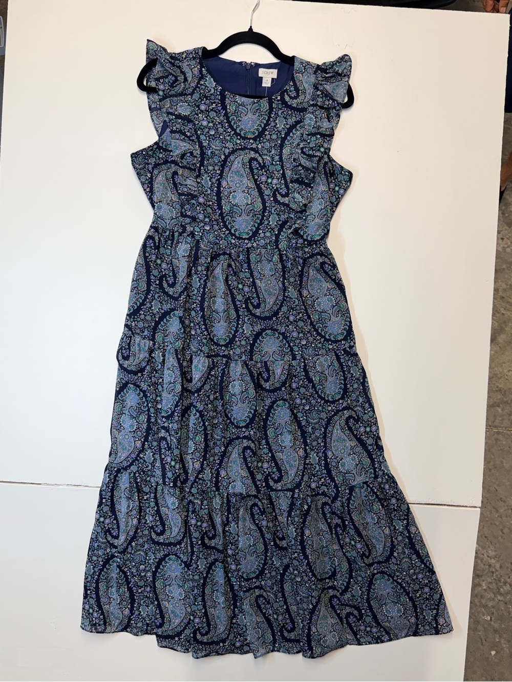 W122 J. Crew Navy Paisley Ruffle Maxi Dress